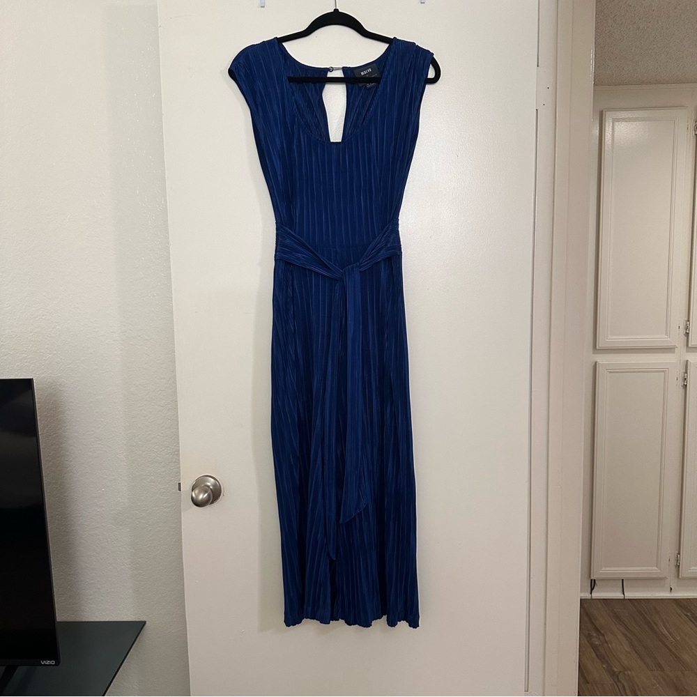 Maeve Anthropologie Sonata Jumpsuit Pleated Royal Blue Tie Waist - Picture 3 of 5